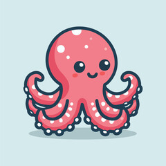 Adorable Cartoon Octopus Illustration in Minimalist Style