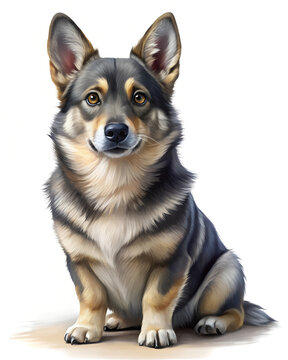 recommend clip art: Illustration of Digital Painting of Swedish Vallhund sitting, full body