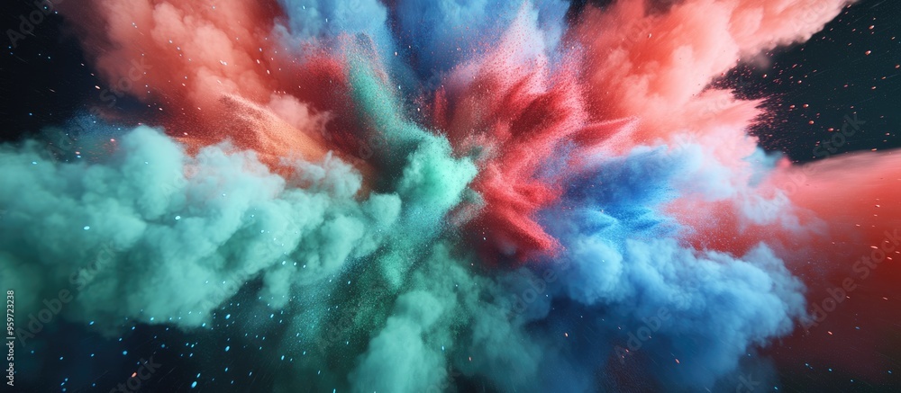 Aufkleber explosion of cloudy red green and blue powder depicted in a 3d cartoon rendering freeze motion of co