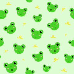 Fototapeta premium Seamless pattern with frogs emotions on a green background