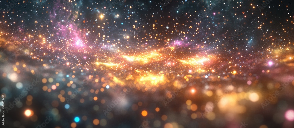 Poster Vibrant and bright multicolor starfield in a deep space nebula featuring stars and star clusters showcasing an infinite outer space background with nebulae and celestial bodies 3D render of a cart