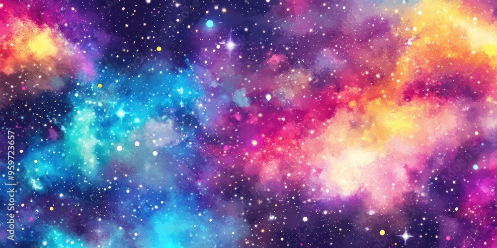 Poster seamless watercolor pattern featuring vibrant colors in a 3d cartoon rendering of cosmic background