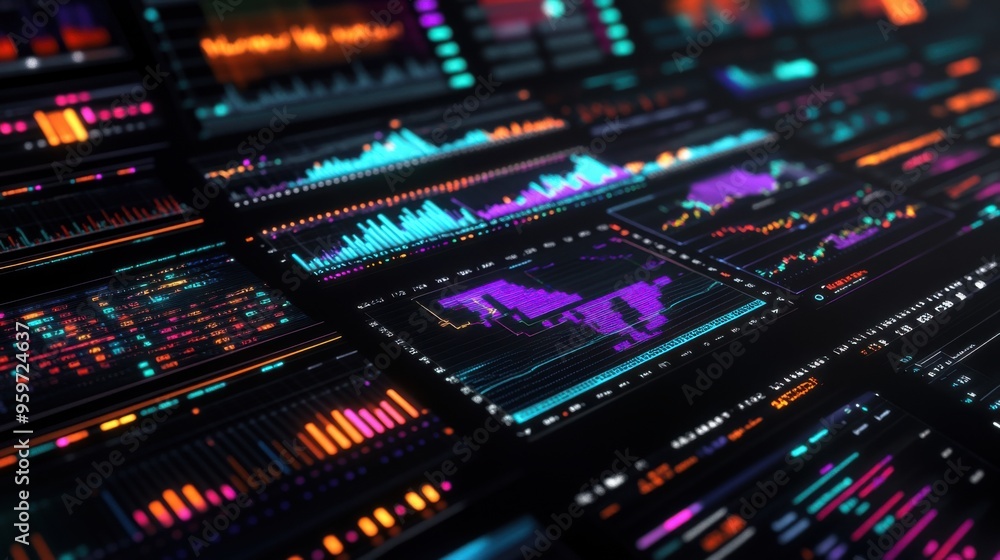 Poster dynamic 3d data visualizations and charts on multiple computer screens