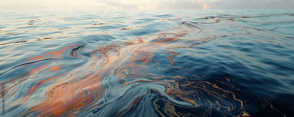 Canvas Prints Oil spill contaminating coastal waters, 4K hyperrealistic photo