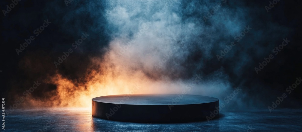 Aufkleber Creative background concept featuring an empty light surface with smoke or fog at the base Ample free space for copy Podium and stage setup