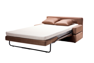 A versatile 3-seater sofa that converts into a sleeper bed, perfect for small spaces or occasional guests. Isolated on white background