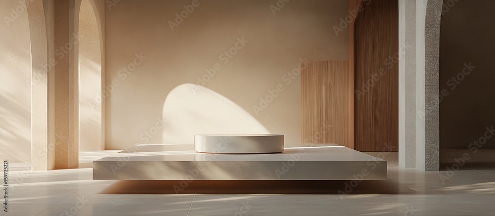 Aufkleber podium for product display featuring a blend of retro and modern design 3d rendering of a minimalist