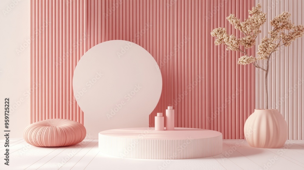 Poster geometric pastel colored background designed for a cosmetic or product display podium in 3d render