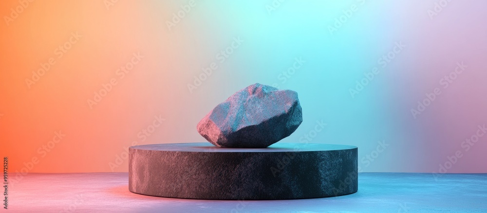 Poster Rock podium product display on an elegant surface with a vibrant background