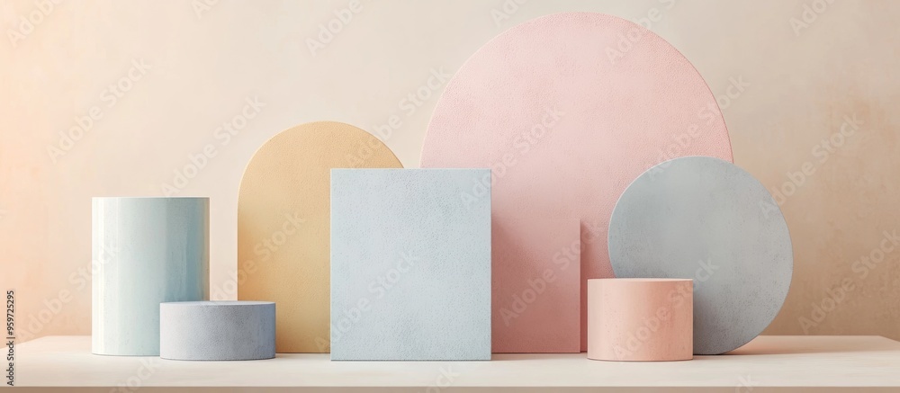 Poster abstract geometric shapes in pastel colors for minimalist design suitable for cosmetic or product di