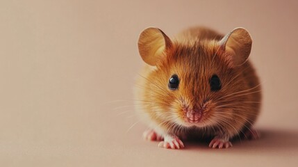 Cute Brown Mouse on Beige Background