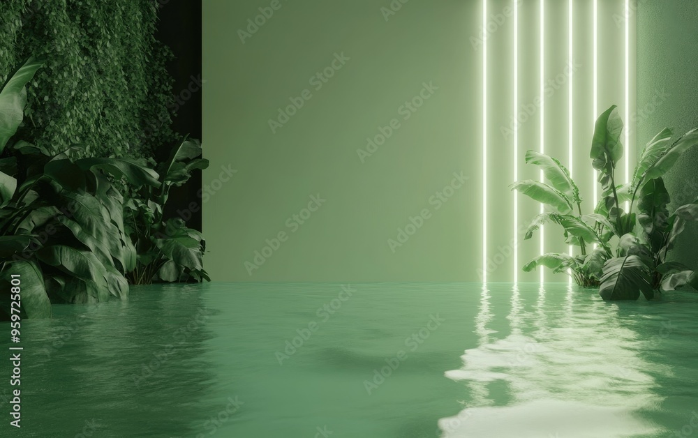 Poster Smooth green water tone concept in a 3D rendering with a mockup background