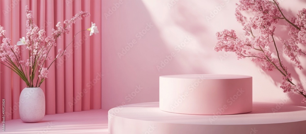 Poster Pink product display in a minimalist studio setting showcasing 3D rendering