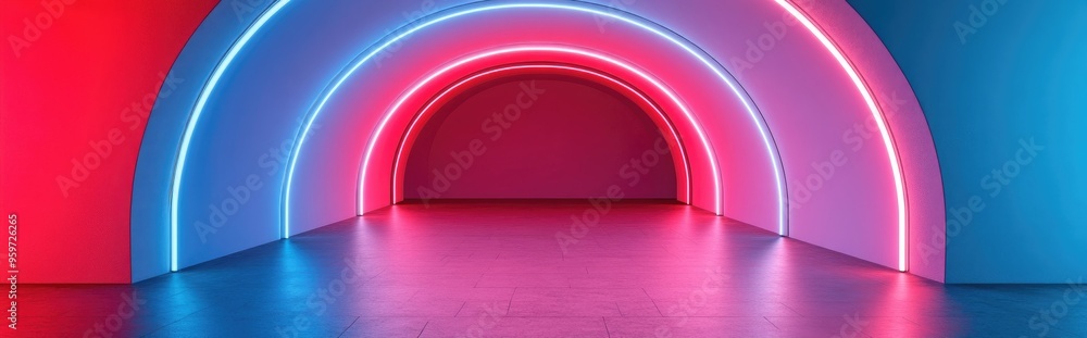Poster Interior architecture background featuring an empty arched passage in 3D render