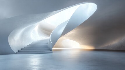 Abstract modern architectural interior with an expansive unoccupied space 3D rendering