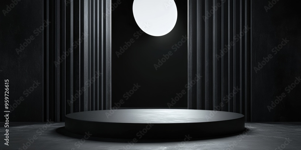 Poster geometric black podium background design minimalistic 3d rendering illustration