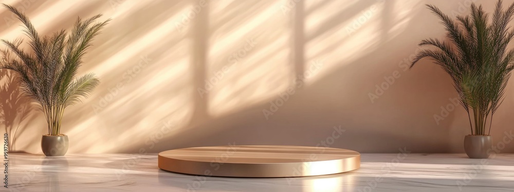 Aufkleber Elegant shiny podium for mock up presentation in minimalist style with ample copy space 3D rendered abstract background design