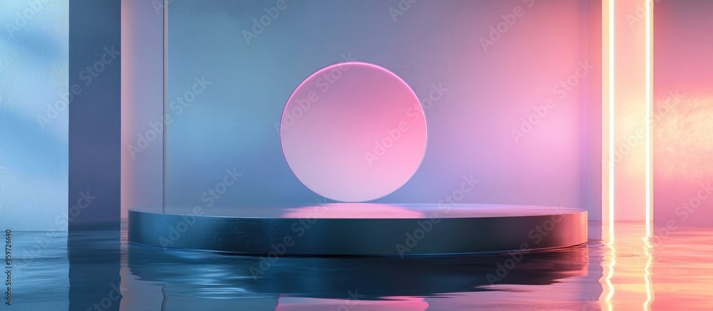 Poster abstract 3d geometric rendering featuring a circular podium contemporary illustration for product di