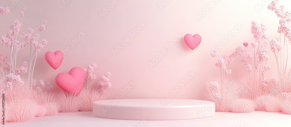Aufkleber minimalist romantic scene featuring a display podium for product presentation with a pink pedestal a