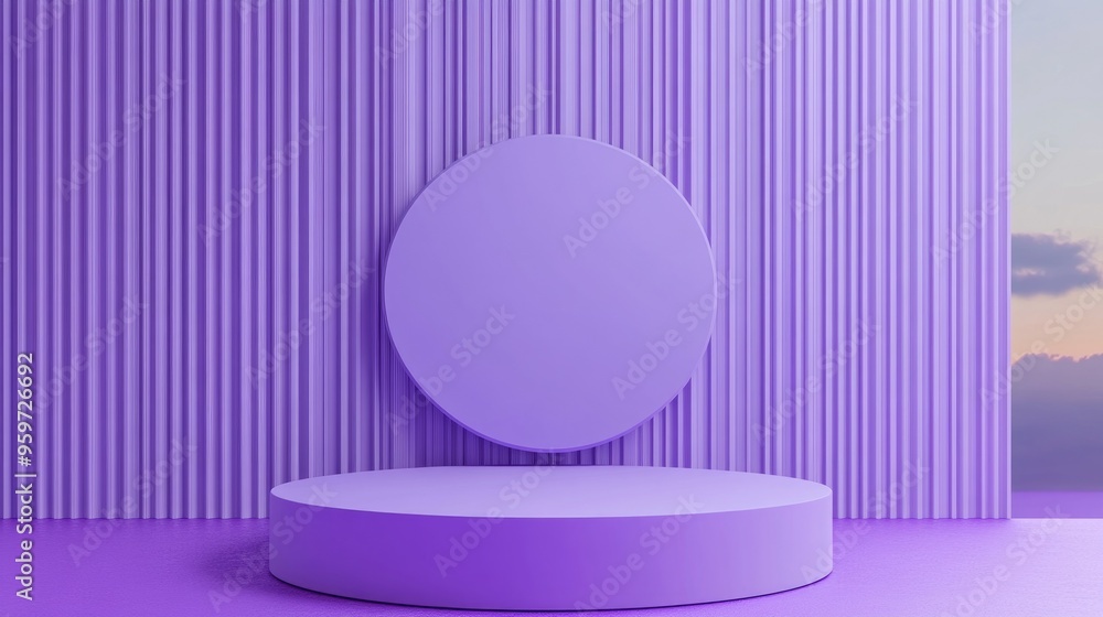 Aufkleber Purple 3D product podium set against an abstract minimal background Geometric pedestal design in violet Studio platform for presentations and marketing displays 3D rendering of a purple podium