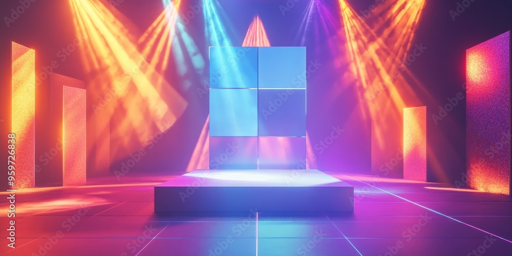Aufkleber empty podium with disco panel and rays of light vibrant stage set for a magical party in a sporty st