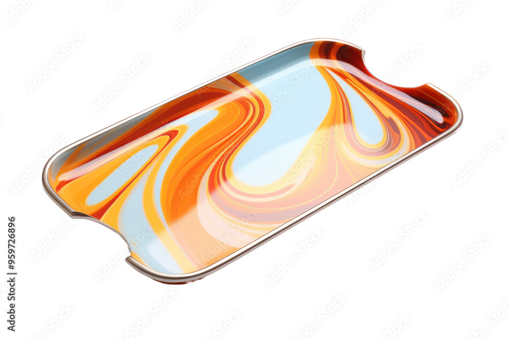 Poster a unique and eye-catching serving tray featuring an abstract design or pattern, adding a touch of ar