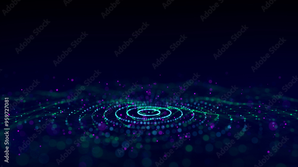 Poster futuristic of circular flow of particles. digital cyberspace. network connections structure. 3d rend