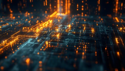 Abstract digital network with glowing orange lines