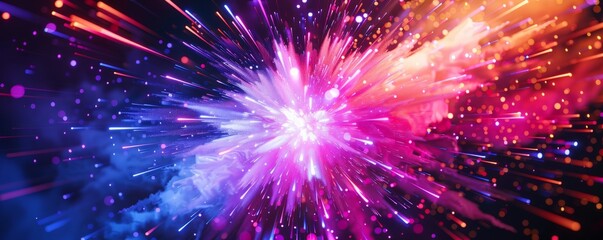Fototapeta premium Neon vibrant color burst with glowing effects, 4K hyperrealistic photo