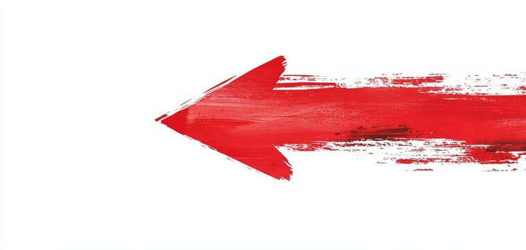 Minimalist red arrow with a rough, hand-drawn texture, isolated on a white background, perfect for use in navigation or call-to-action designs