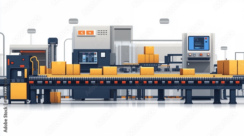 Poster automated assembly line: a 3d rendering of a modern assembly line showcasing the seamless flow of pr