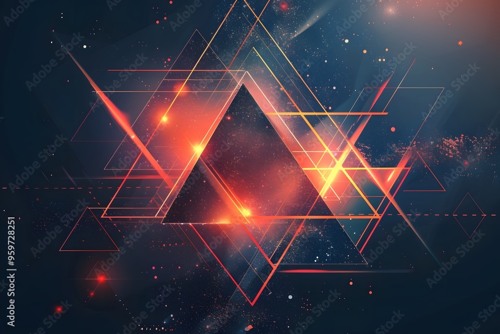 Poster dynamic geometric patterns with vibrant colors and cosmic background