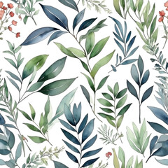 Fototapeta premium seamless Watercolor Pattern using botanical elements.