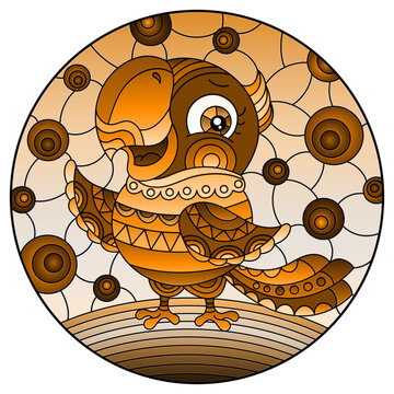 recommend clip art: Illustration in stained glass style with abstract cute  rainbow  parakeet on a sky background , tone brown