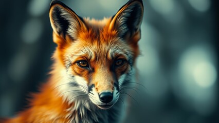Close-up of a red fox with bright eyes.