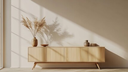 Minimalist Wooden Sideboard with Decor