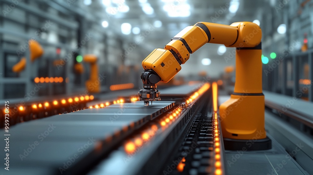 Aufkleber automated precision on the assembly line: a robotic arm precisely places components on a modern manu