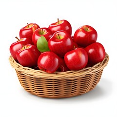 A BASKET OF APPLES ON A WHITE BACKGROUND