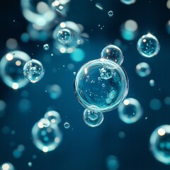 Floating Bubble with Molecules on Soft Blue Background