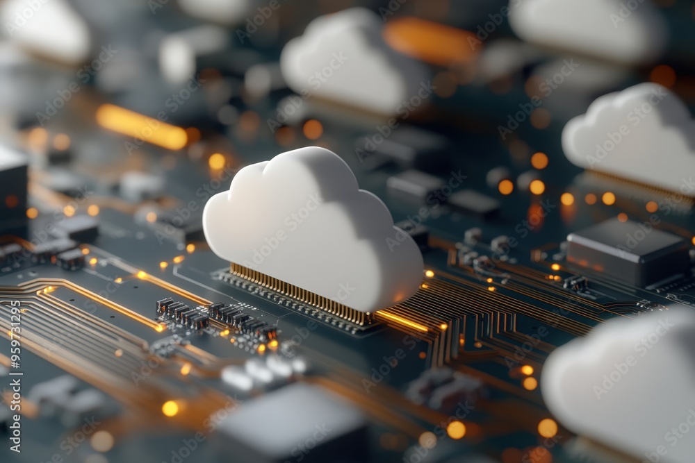 Poster innovative ai solutions merging with cloud computing on a futuristic circuit board