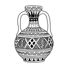 Greek  vase. Coloring page. Doodle poster. Stock vector illustration.