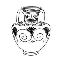 Greek  vase. Coloring page. Doodle poster. Stock vector illustration.