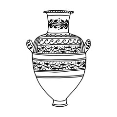Greek  vase. Coloring page. Doodle poster. Stock vector illustration.