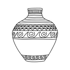 Greek  vase. Coloring page. Doodle poster. Stock vector illustration.