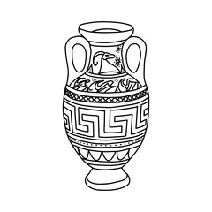 Greek  vase. Coloring page. Doodle poster. Stock vector illustration.