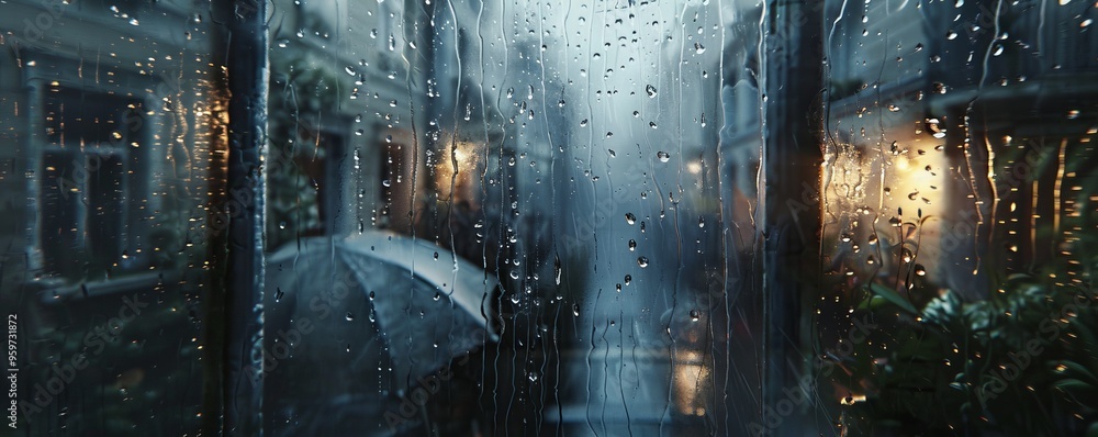 Canvas Prints Summer rain on a window with droplets, 4K hyperrealistic photo