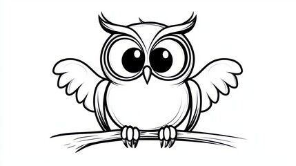 Obraz premium Elegant Minimalist Outline Drawing of Wise Owl Perched on White Background