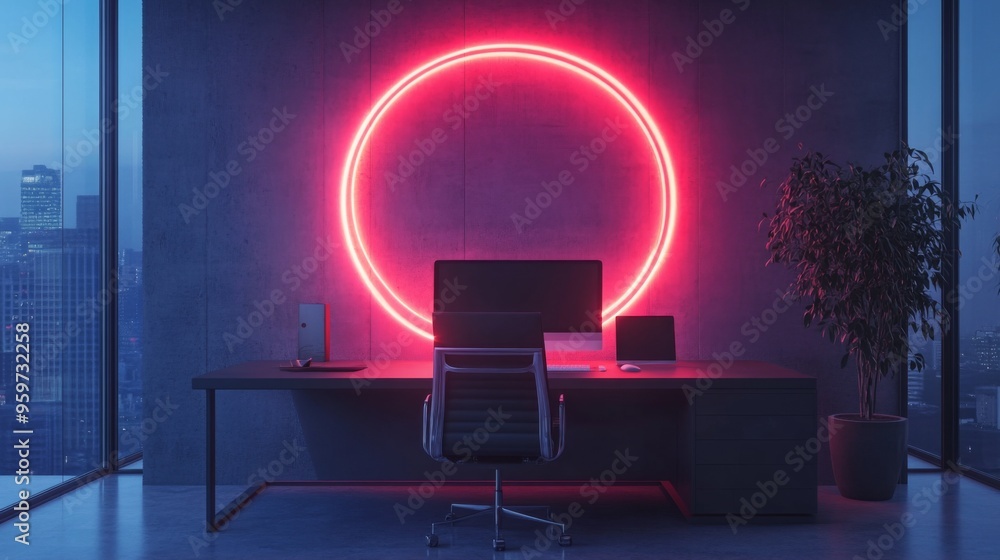 Sticker Modern Office with Neon Light