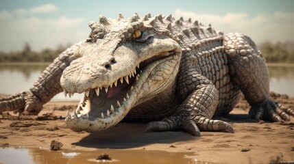 Obraz premium Close-Up of a Crocodile with Open Mouth