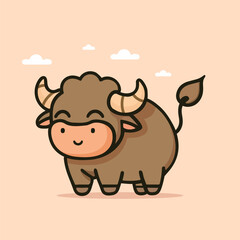 Cute cartoon buffalo flat style vector illustration